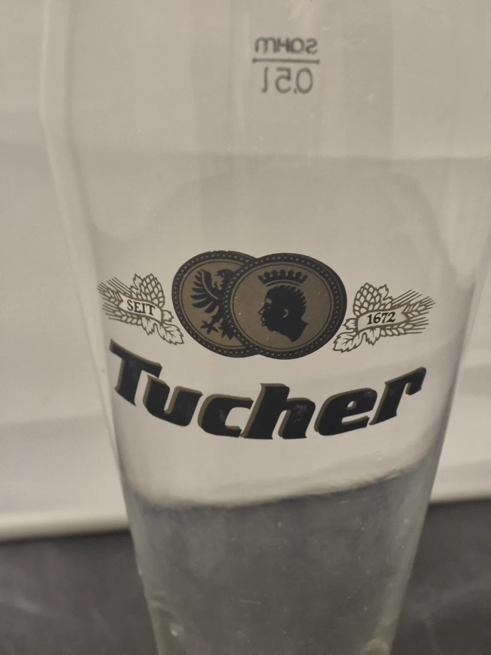 Vintage Gold Rimmed Beer Glass Collectible. Tucher